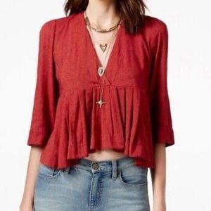 FREE PEOPLE 🔆 ivory pleated babydoll oversized blouse